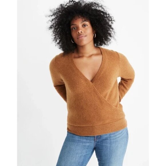 Madewell Sweaters - Madewell XL Brown Wrap-front Sweater‎ Coziest Yarn Wool Alpaca Blend Pullover